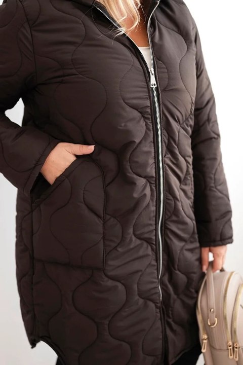 Kurtka damska Plus Size zimowa pikowana z kapturem brązowa Kurtka damska Plus Size zimowa pikowana z kapturem brązowa