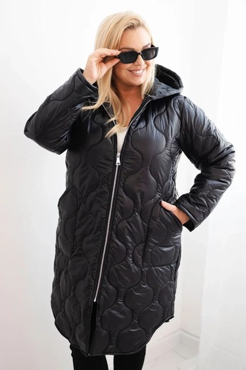 Kurtka damska Plus Size zimowa pikowana z kapturem czarna Kurtka damska Plus Size zimowa pikowana z kapturem czarna