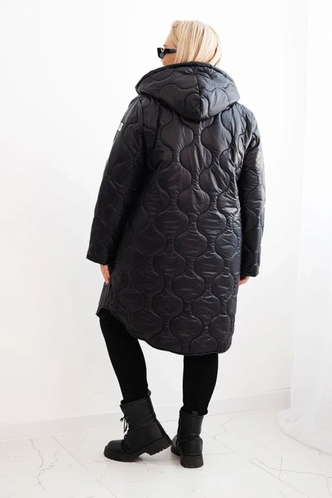 Kurtka damska Plus Size zimowa pikowana z kapturem czarna Kurtka damska Plus Size zimowa pikowana z kapturem czarna