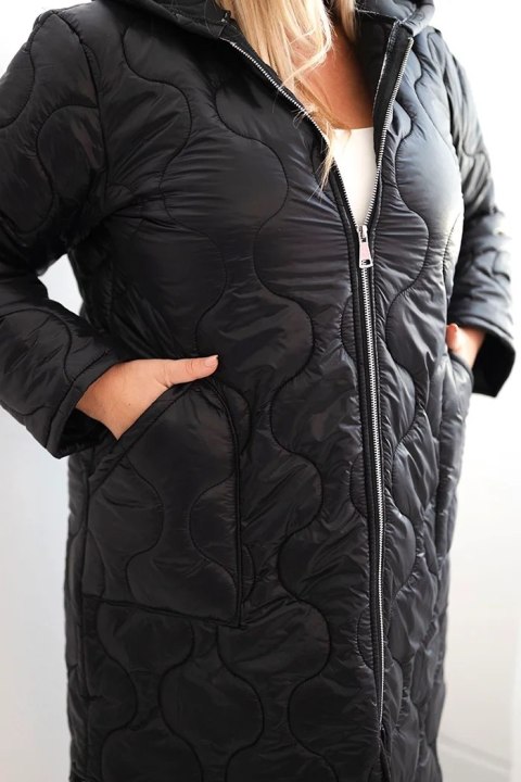 Kurtka damska Plus Size zimowa pikowana z kapturem czarna Kurtka damska Plus Size zimowa pikowana z kapturem czarna