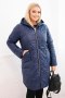 Kurtka damska Plus Size zimowa pikowana z kapturem granatowa
