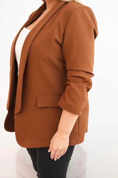 Marynarka damska Plus Size bez zapięcia z podszewką XL/2XL brązowa Marynarka damska Plus Size bez zapięcia z podszewką XL/2XL brązowa