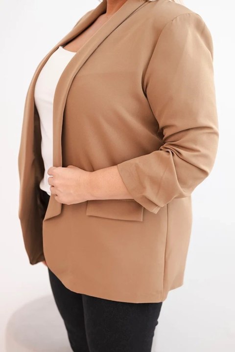 Marynarka damska Plus Size bez zapięcia z podszewką XL/2XL camelowa Marynarka damska Plus Size bez zapięcia z podszewką XL/2XL camelowa
