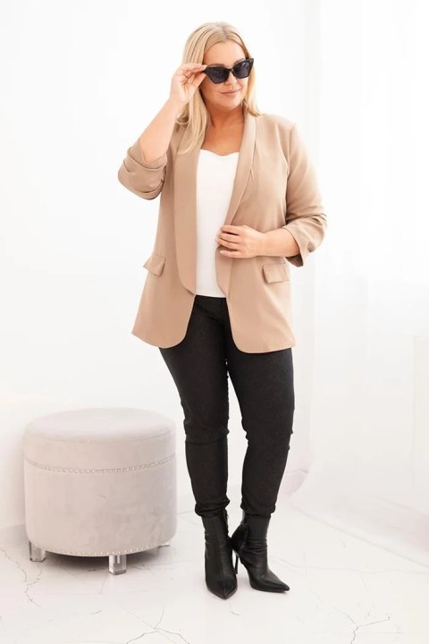 Marynarka damska Plus Size bez zapięcia z podszewką XL/2XL ciemno beżowa Marynarka damska Plus Size bez zapięcia z podszewką XL/2XL ciemno beżowa