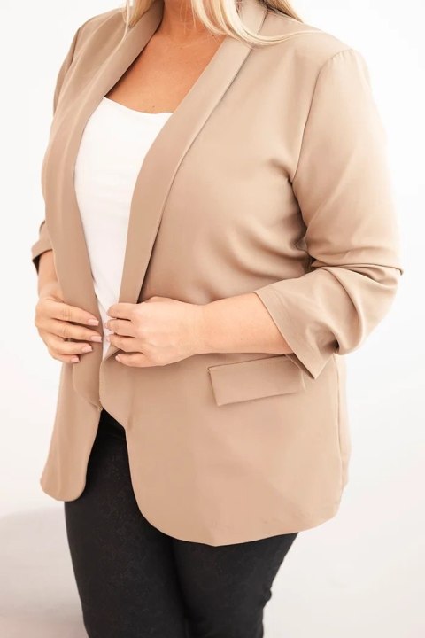 Marynarka damska Plus Size bez zapięcia z podszewką XL/2XL ciemno beżowa Marynarka damska Plus Size bez zapięcia z podszewką XL/2XL ciemno beżowa