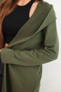 Narzutka damska z bawełny z kapturem i wydłużonym przodem khaki