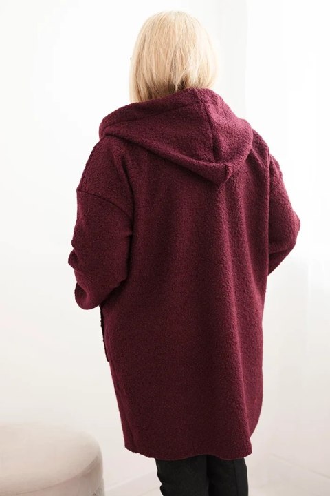 Płaszcz damski Plus Size ze sztucznego baranka z kapturem i kieszeniami śliwkowy Płaszcz damski Plus Size ze sztucznego baranka z kapturem i kieszeniami śliwkowy