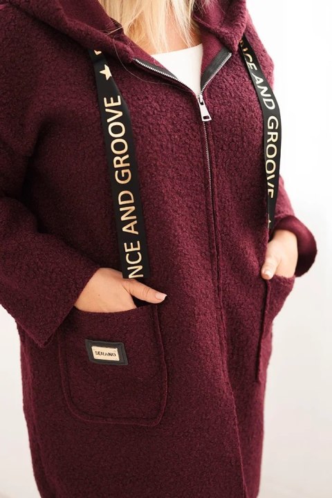 Płaszcz damski Plus Size ze sztucznego baranka z kapturem i kieszeniami śliwkowy Płaszcz damski Plus Size ze sztucznego baranka z kapturem i kieszeniami śliwkowy
