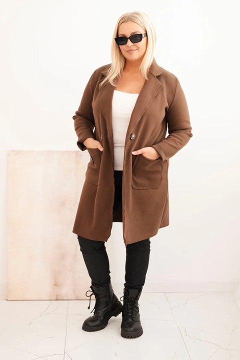Płaszcz damski elegancki Plus Size z kołnierzem i dużymi kieszeniami czekoladowy Płaszcz damski elegancki Plus Size z kołnierzem i dużymi kieszeniami czekoladowy