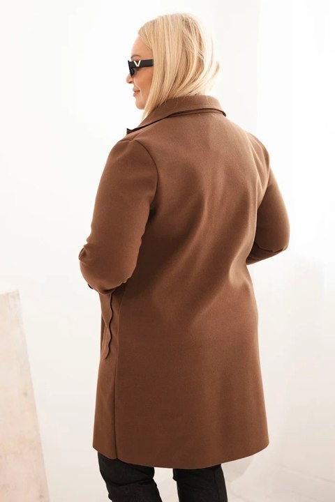 Płaszcz damski elegancki Plus Size z kołnierzem i dużymi kieszeniami czekoladowy Płaszcz damski elegancki Plus Size z kołnierzem i dużymi kieszeniami czekoladowy