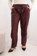 Spodnie damskie Plus Size z ekoskóry z wysokim stanem i gumką w pasie bordowe