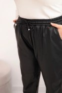 Spodnie damskie Plus Size z ekoskóry z wysokim stanem i gumką w pasie czarne