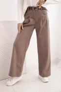 Spodnie damskie z szeroką nogawką i paskiem camelowe
