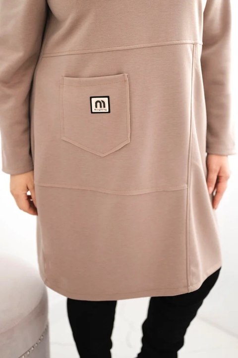 Sukienka damska Plus Size masełko z kieszenią i rękawem 3/4 camelowy Sukienka damska Plus Size masełko z kieszenią i rękawem 3/4 camelowy