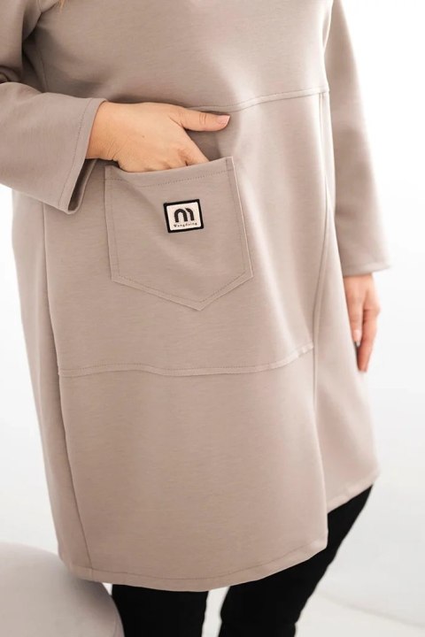Sukienka damska Plus Size masełko z kieszenią i rękawem 3/4 fango Sukienka damska Plus Size masełko z kieszenią i rękawem 3/4 fango