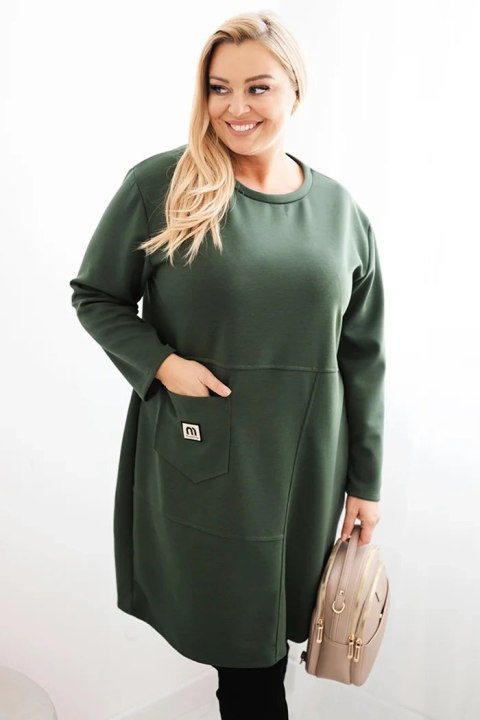 Sukienka damska Plus Size masełko z kieszenią i rękawem 3/4 khaki Sukienka damska Plus Size masełko z kieszenią i rękawem 3/4 khaki