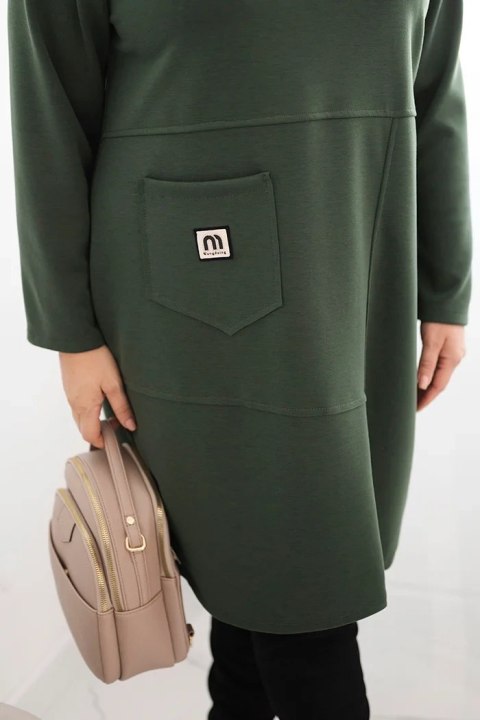Sukienka damska Plus Size masełko z kieszenią i rękawem 3/4 khaki Sukienka damska Plus Size masełko z kieszenią i rękawem 3/4 khaki
