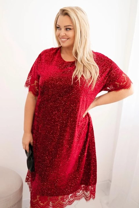 Sukienka damska Plus Size z cekinami i koronkowym wykończeniem bordowa Sukienka damska Plus Size z cekinami i koronkowym wykończeniem bordowa