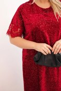 Sukienka damska Plus Size z cekinami i koronkowym wykończeniem bordowa