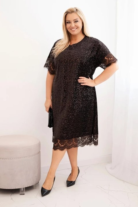 Sukienka damska Plus Size z cekinami i koronkowym wykończeniem brązowa Sukienka damska Plus Size z cekinami i koronkowym wykończeniem brązowa