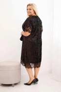 Sukienka damska Plus Size z cekinami i koronkowym wykończeniem brązowa