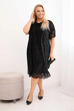 Sukienka damska Plus Size z cekinami i koronkowym wykończeniem czarna