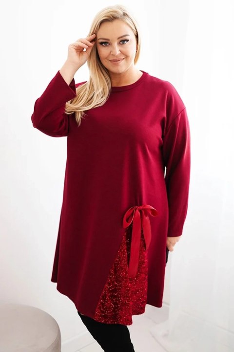 Sukienka damska Plus Size z ozdobną wstawką z cekinami bordowa Sukienka damska Plus Size z ozdobną wstawką z cekinami bordowa