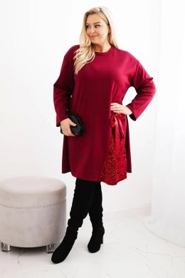 Sukienka damska Plus Size z ozdobną wstawką z cekinami bordowa