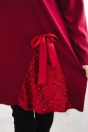 Sukienka damska Plus Size z ozdobną wstawką z cekinami bordowa