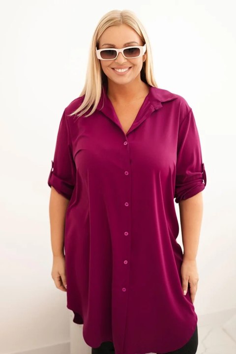 Sukienka damska koszulowa Plus Size z dłuższym tyłem i podwijanym rękawem ciemno fioletowa Sukienka damska koszulowa Plus Size z dłuższym tyłem i podwijanym rękawem ciemno fioletowa
