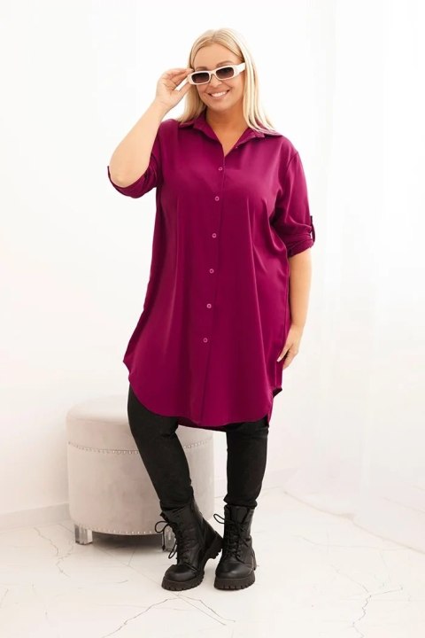 Sukienka damska koszulowa Plus Size z dłuższym tyłem i podwijanym rękawem ciemno fioletowa Sukienka damska koszulowa Plus Size z dłuższym tyłem i podwijanym rękawem ciemno fioletowa