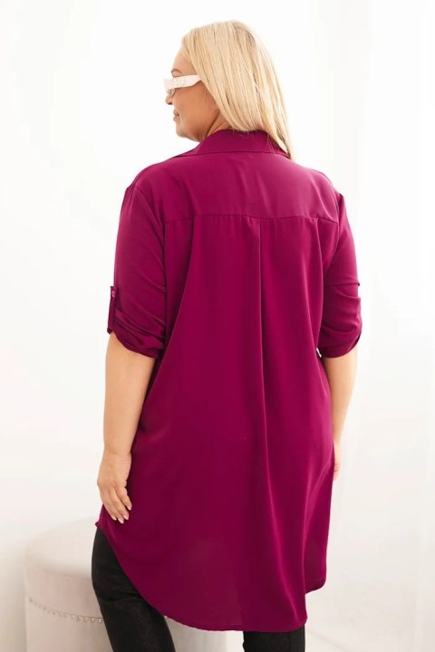 Sukienka damska koszulowa Plus Size z dłuższym tyłem i podwijanym rękawem ciemno fioletowa Sukienka damska koszulowa Plus Size z dłuższym tyłem i podwijanym rękawem ciemno fioletowa