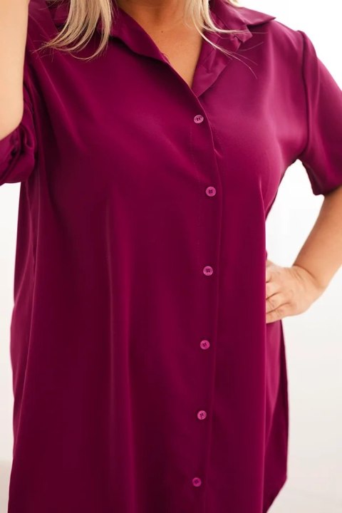Sukienka damska koszulowa Plus Size z dłuższym tyłem i podwijanym rękawem ciemno fioletowa Sukienka damska koszulowa Plus Size z dłuższym tyłem i podwijanym rękawem ciemno fioletowa