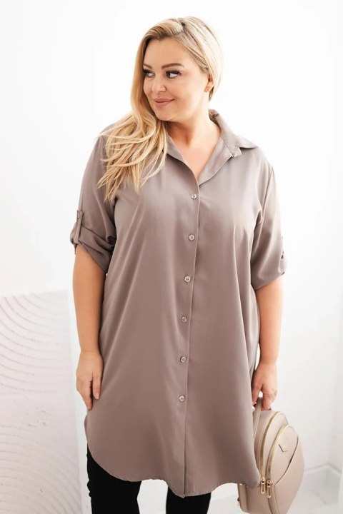 Sukienka damska koszulowa Plus Size z dłuższym tyłem i podwijanym rękawem fango Sukienka damska koszulowa Plus Size z dłuższym tyłem i podwijanym rękawem fango