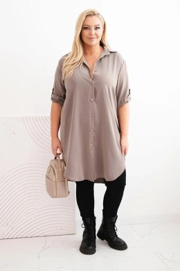 Sukienka damska koszulowa Plus Size z dłuższym tyłem i podwijanym rękawem fango