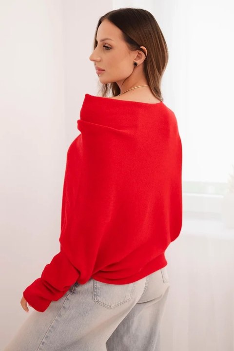 Sweter damski wiskozowy asymetryczny typu nietoperz czerwony Sweter damski wiskozowy asymetryczny typu nietoperz czerwony