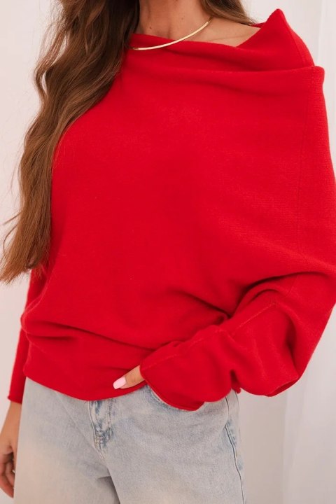 Sweter damski wiskozowy asymetryczny typu nietoperz czerwony Sweter damski wiskozowy asymetryczny typu nietoperz czerwony