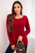 Sweter damski z miękkiej dzianiny z okrągłym dekoltem bordowy