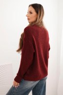 Sweter damski z wełną z długim rękawem i okrągłym dekoltem bordowy