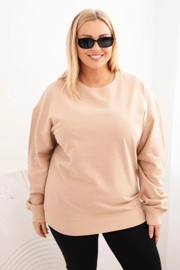 Bluza damska pętelkowa Plus Size bawełniana basic z okrągłym dekoltem beżowa