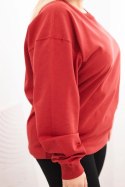 Bluza damska pętelkowa Plus Size bawełniana basic z okrągłym dekoltem bordowa