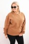 Bluza damska pętelkowa Plus Size bawełniana basic z okrągłym dekoltem camelowa