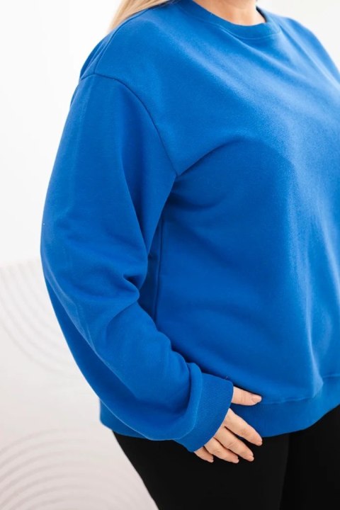 Bluza damska pętelkowa Plus Size bawełniana basic z okrągłym dekoltem chabrowa