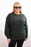 Bluza damska pętelkowa Plus Size bawełniana basic z okrągłym dekoltem ciemno zielona