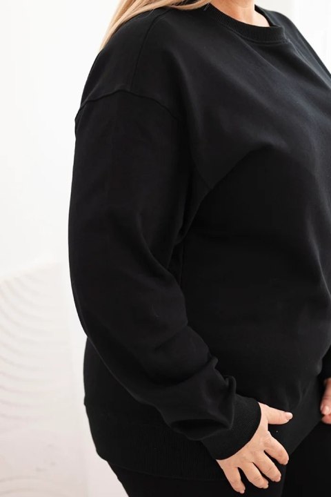 Bluza damska pętelkowa Plus Size bawełniana basic z okrągłym dekoltem czarna