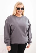 Bluza damska pętelkowa Plus Size bawełniana basic z okrągłym dekoltem grafitowa