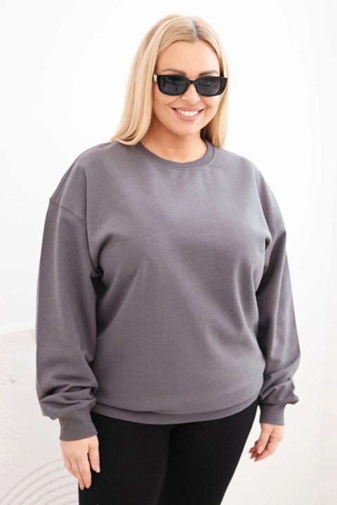 Bluza damska pętelkowa Plus Size bawełniana basic z okrągłym dekoltem grafitowa