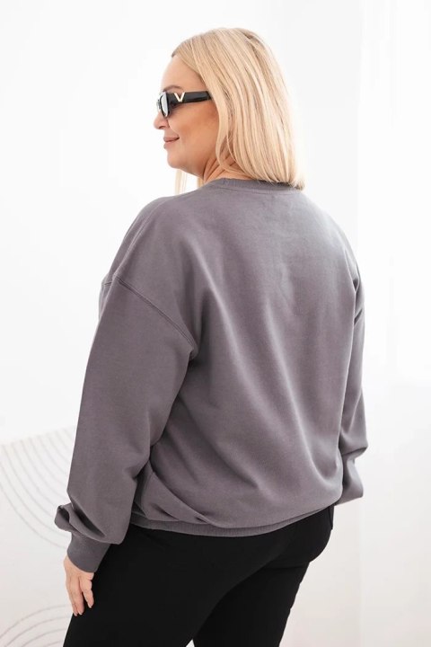 Bluza damska pętelkowa Plus Size bawełniana basic z okrągłym dekoltem grafitowa