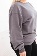Bluza damska pętelkowa Plus Size bawełniana basic z okrągłym dekoltem grafitowa