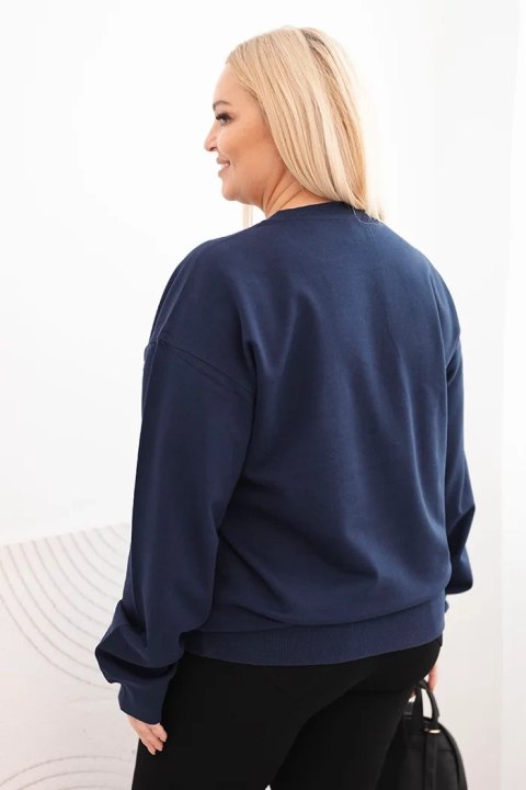 Bluza damska pętelkowa Plus Size bawełniana basic z okrągłym dekoltem granatowa
